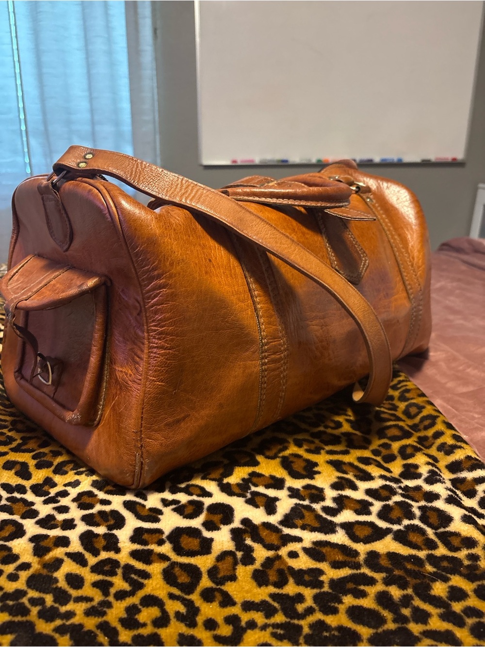 Leather Duffel Bag in Cognac Brown - Classic Travel Carryall